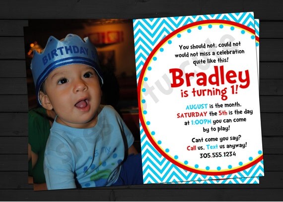 Red, White, Blue & Yellow Chevron Birthday Invitation Digital File YOU-PRINT Il_570xn