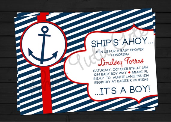Ships Ahoy Nautical Baby Shower Blue/Pink/Yellow Invitation Digital ...