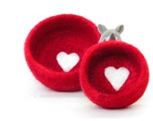 Red jewelry holder / wedding favor / Vessel with heart / block color nesting bowls / felted bowls