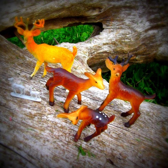 5 Sweet Vintage Baby Mother Doe and Fawn Deer by blackforestrose