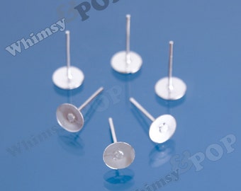 Earring Post Blanks and Findings with Rubber Stoppers (25 to 250 pairs), Earring Blanks, 6mm Glue Pad (R5-020,C1-01)