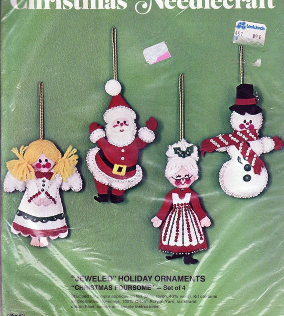 Vintage Bucilla Christmas Felt Jeweled Ornament Needlecraft