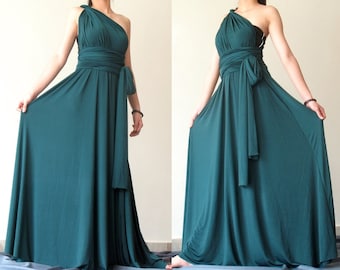 Bridesmaid Dress Full Length Infinity Dress Wrap Convertible Dress Green Evening Maxi Dress Jersey