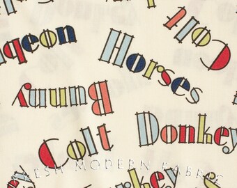 Half Yard Farm Play Text, by Shopgirl Fabrics, Ruth Derksen for Blue Hill, 100% Cotton Fabric