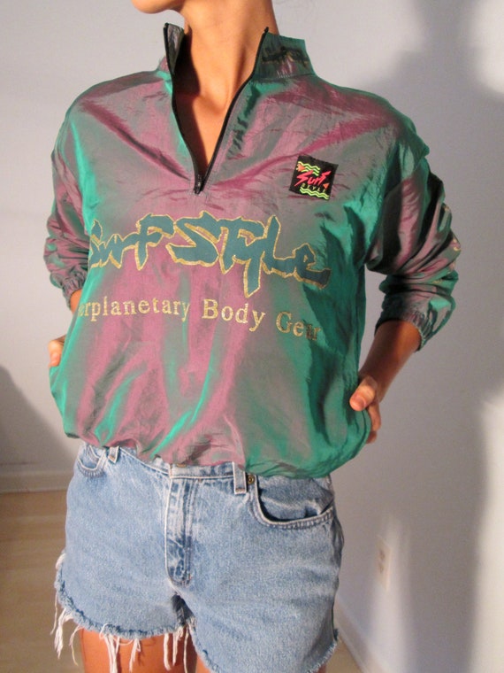 Iridescent Surf Style Windbreaker 90s Acid Grunge Chameleon