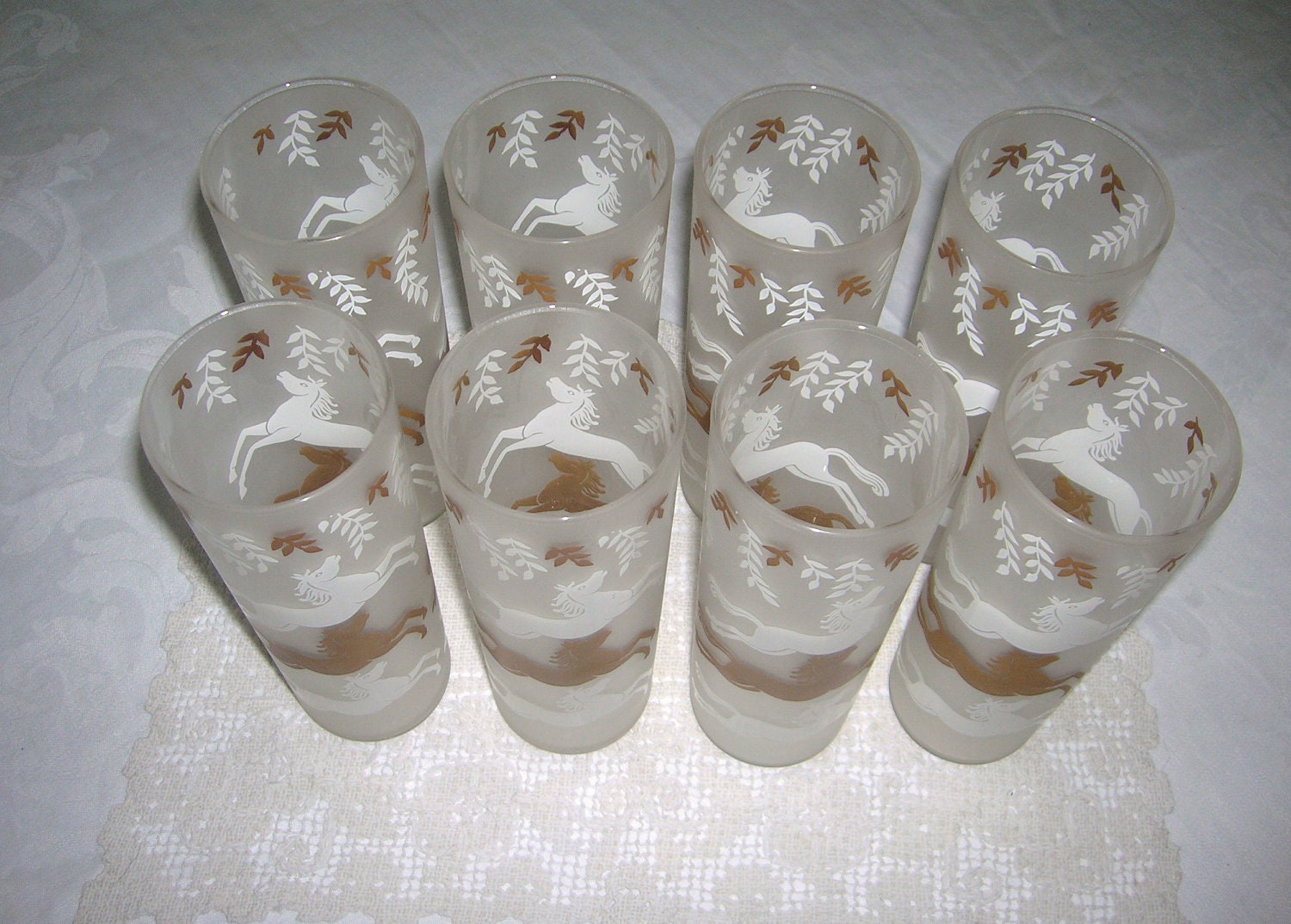 8 Vintage Libbey Frosted Tom Collins Drinking Glasses Tumblers