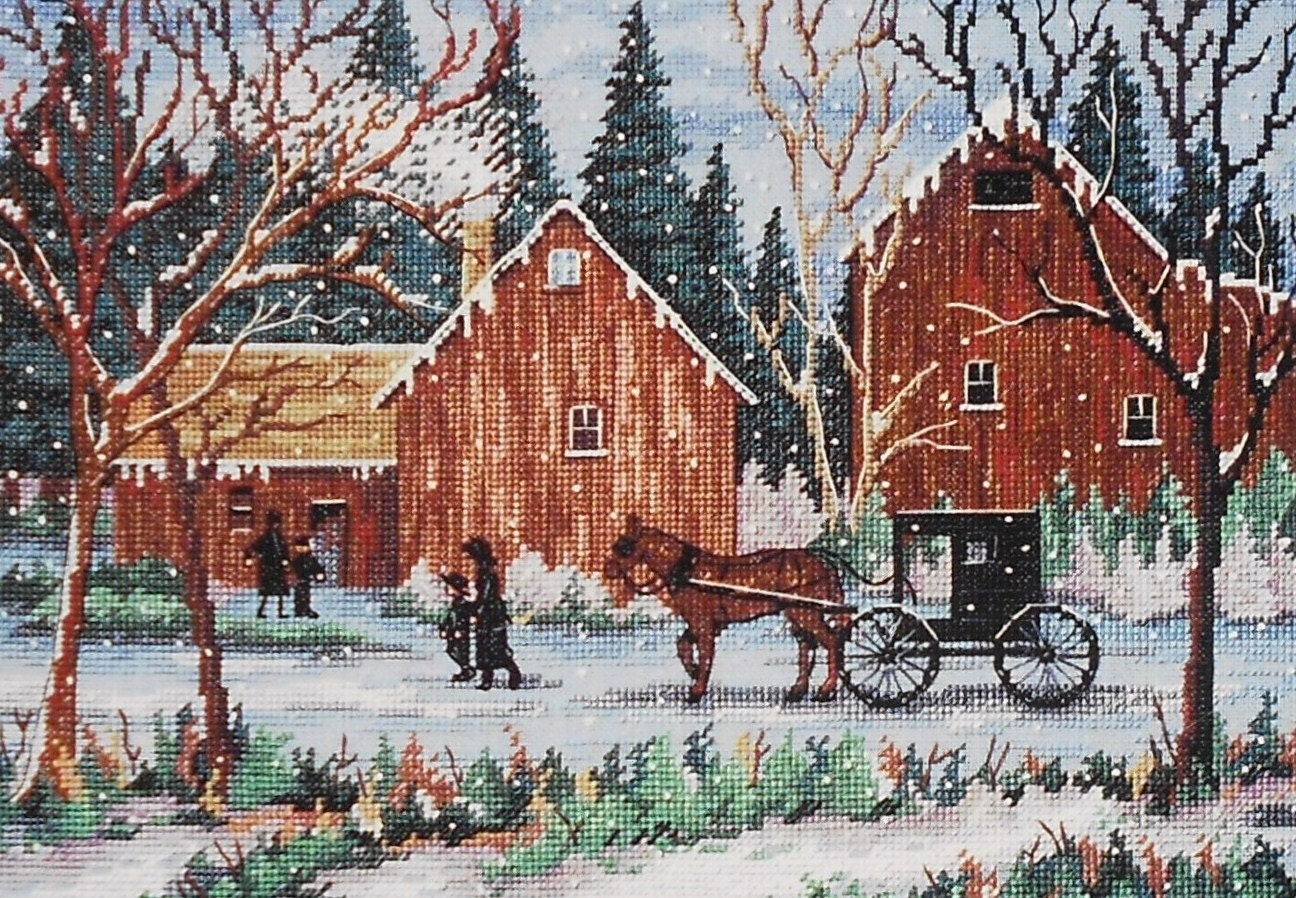 Rare Al Koenig SNOWY SUNDAY Amish Winter Scene By Dimensions