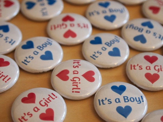 60 Gender Reveal Party Favors It's a Boy and It's a Girl with hearts Baby Shower Pinback Buttons Il_570xn