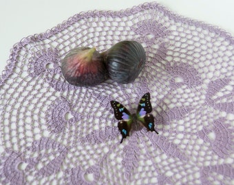 cottage chic // antique violet // doily // hand crocheted // table top decor // frame for wall decor // home decor