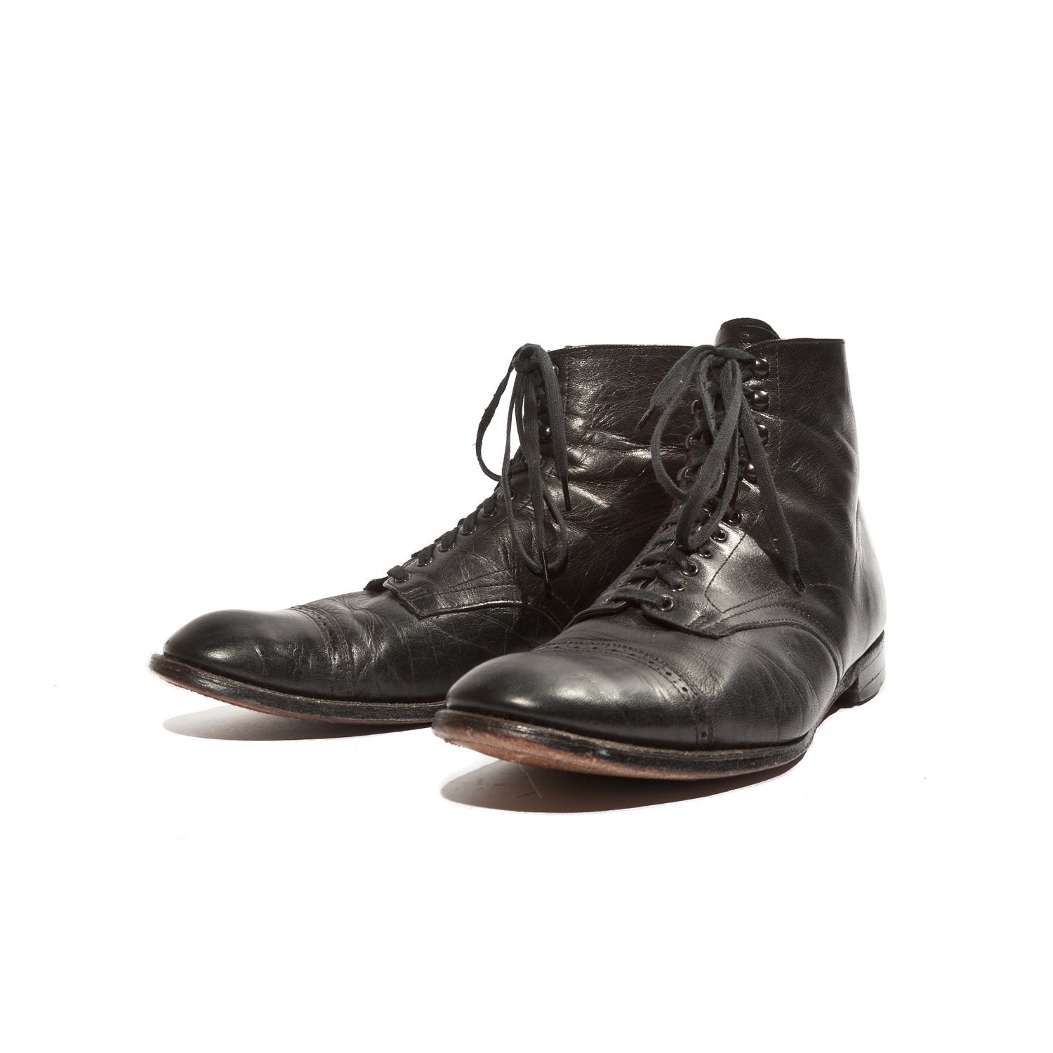 Vintage Stacy Adams Madison Boots Black Leather Cap Toe Brogue