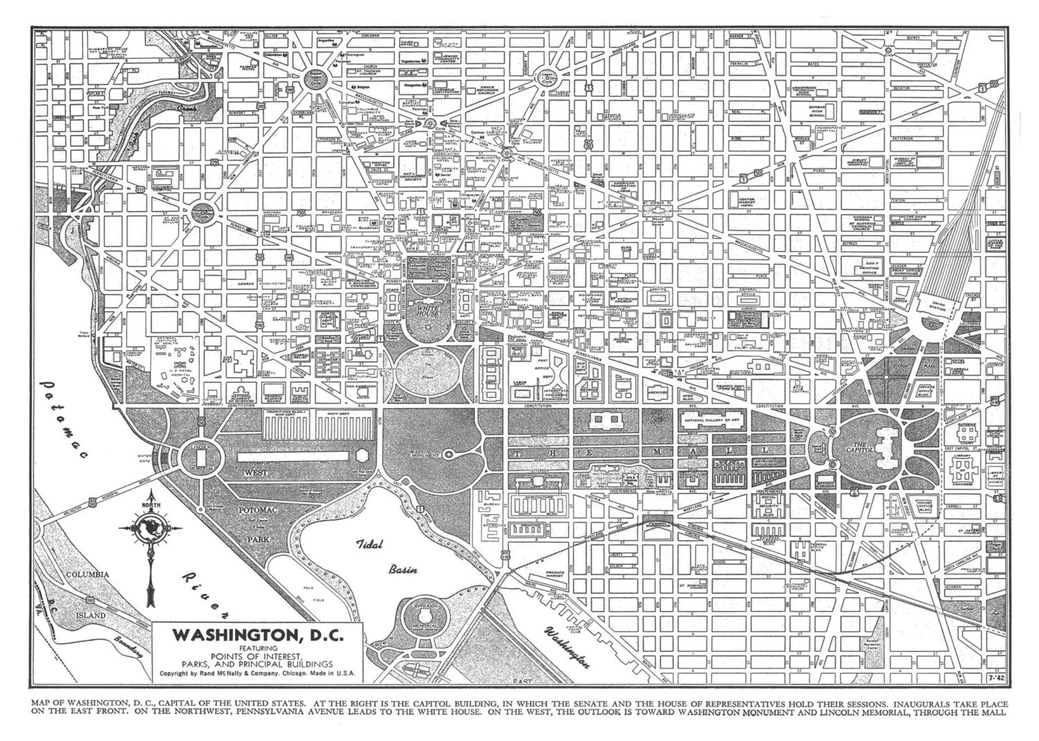 Washington Map DC Street Map Vintage Print Poster