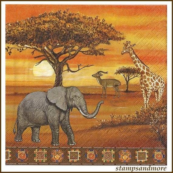 4 African Animals Paper Decoupage Napkins Use For Crafts