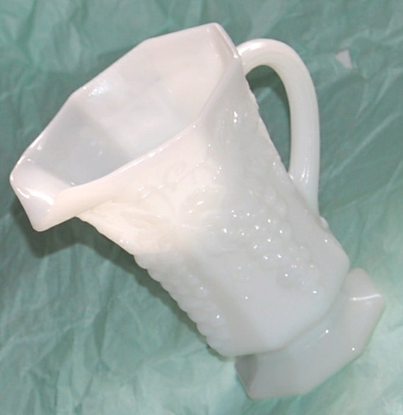 Items similar to Small Vintage Milk Glass Pitcher/Creamer Grapevine