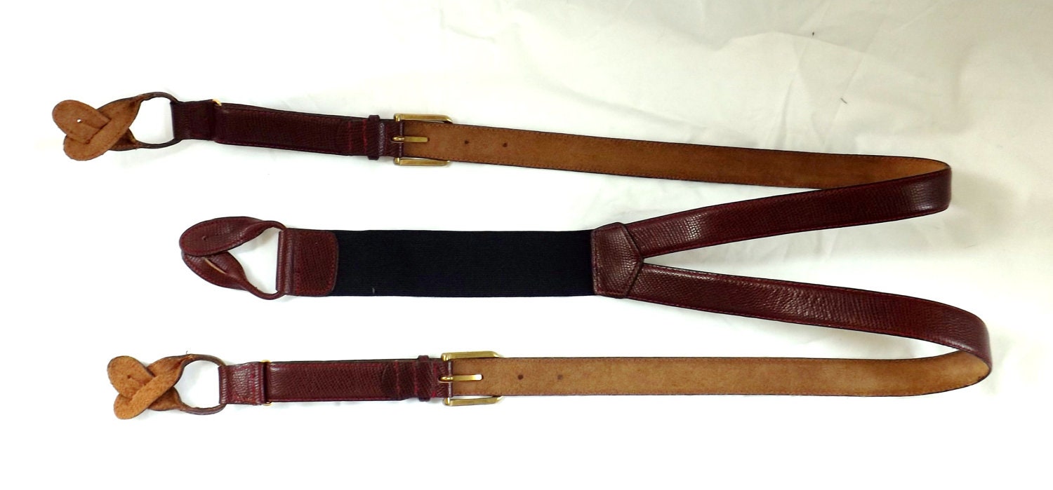 Leather Suspenders / vintage Maroon Leather Suspenders