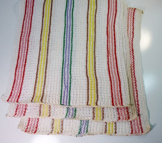 NOS 50s vintage striped kitchen dish cloths open weave never
