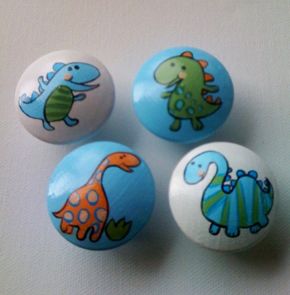 Hand Painted Dinosaur Drawer Pulls / Dresser Knobs by CariBimbi