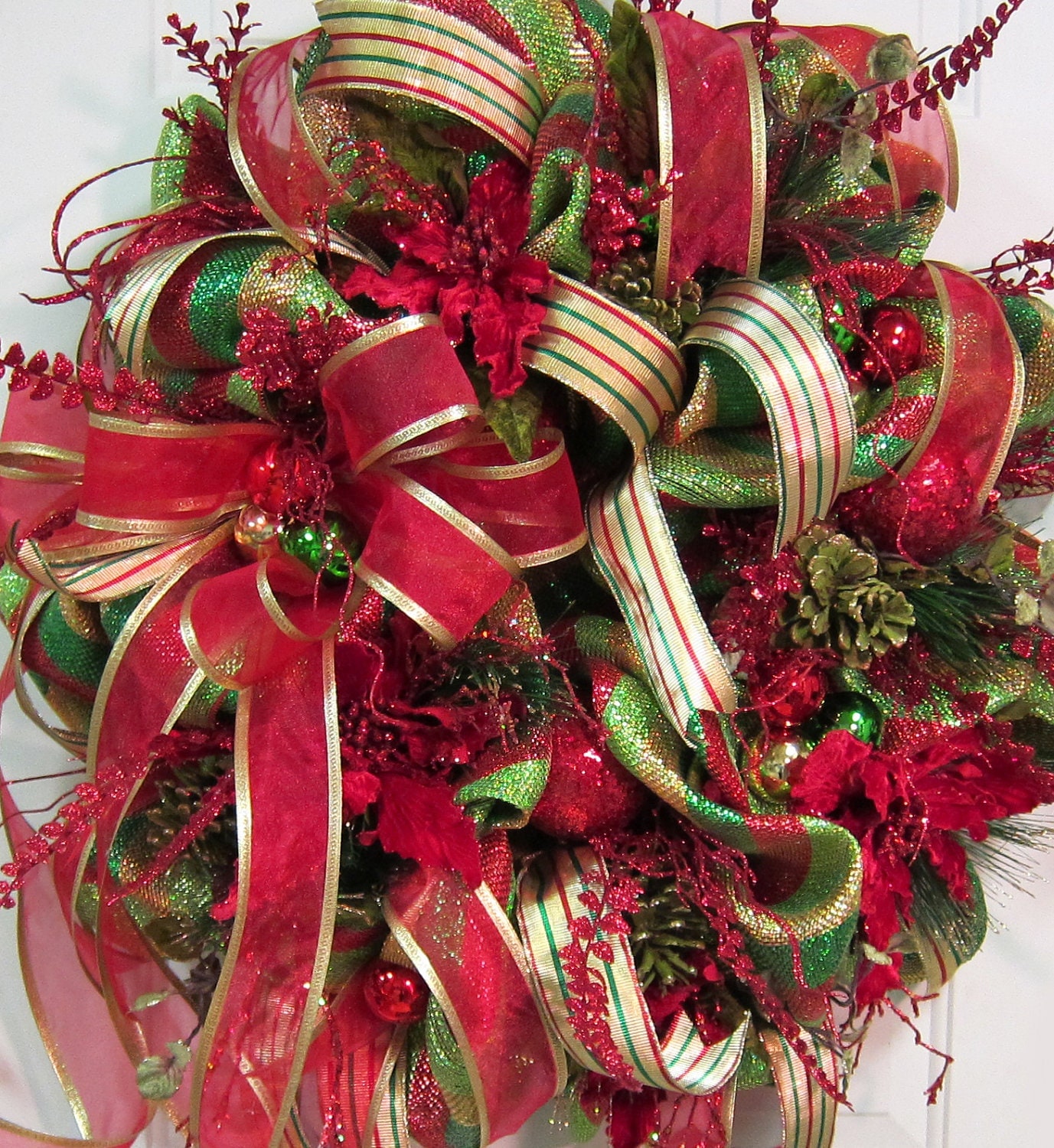 Deco Mesh Christmas Door Wreath Holiday Wreath With
