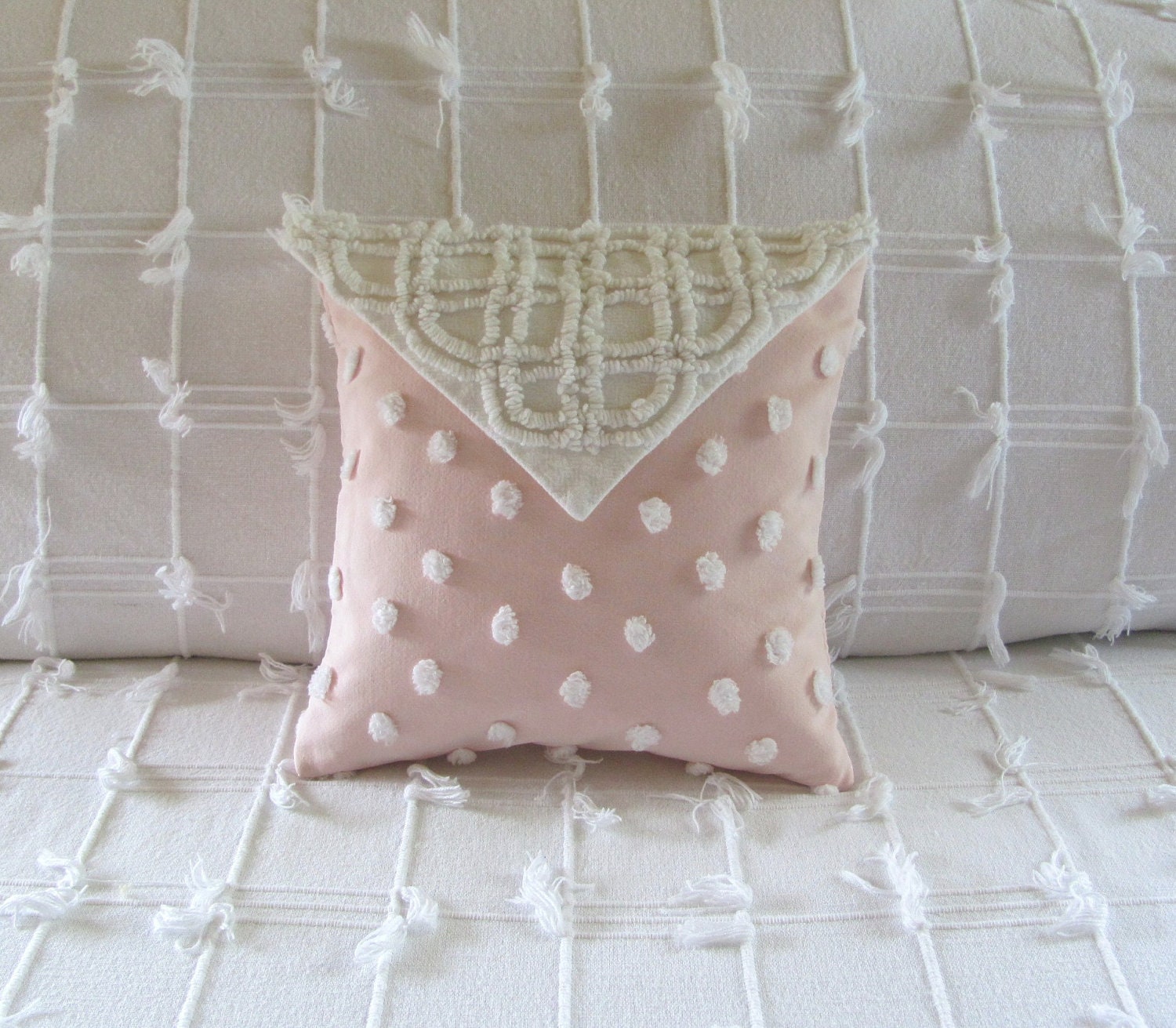 LOVE NOTE vintage chenille pillow cover and custom insert by