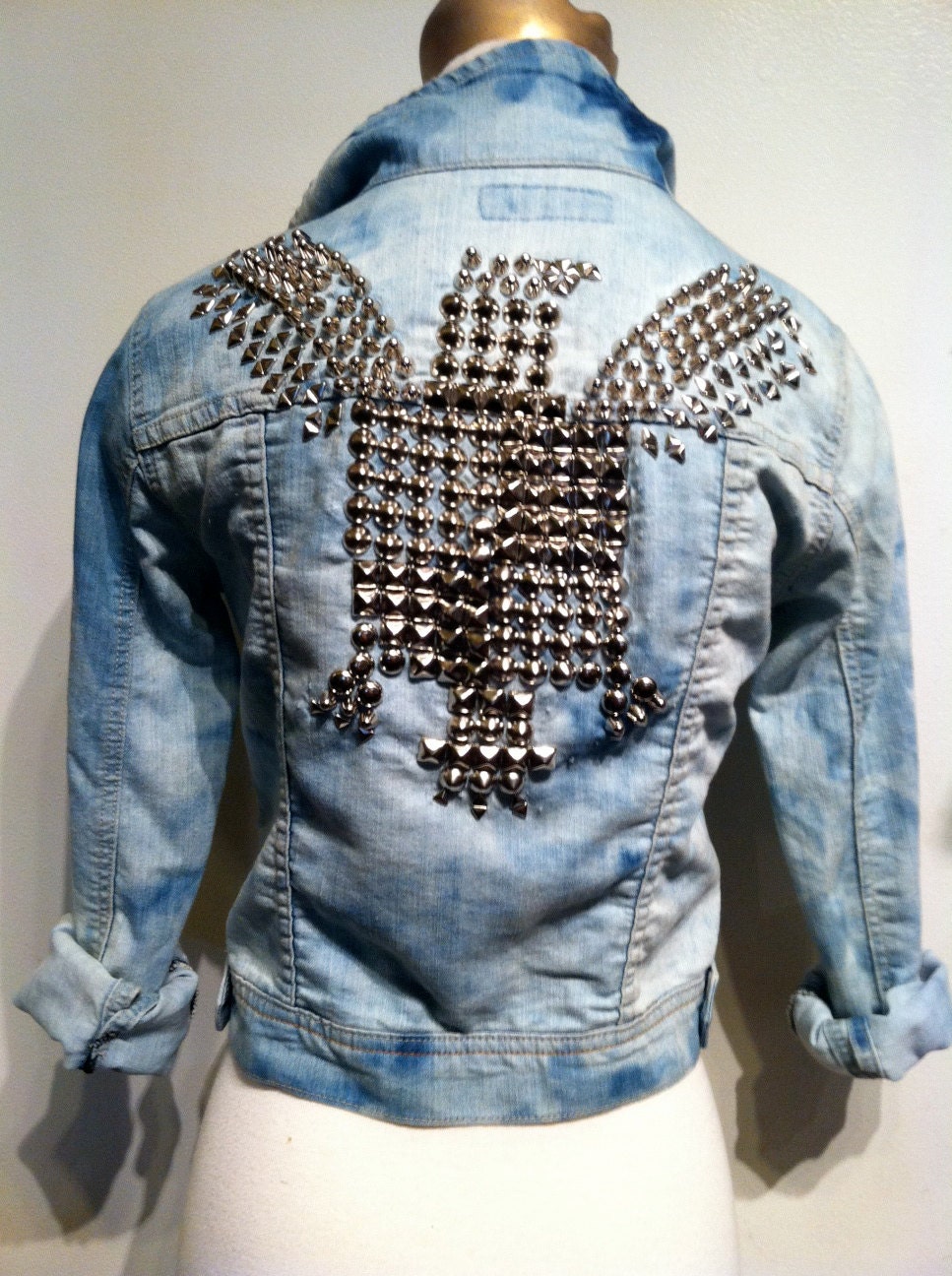 Items similar to studded jacket studded jean jacket bird studded eagle ...