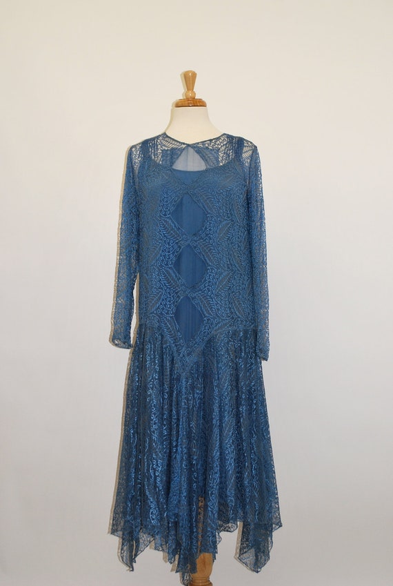 1920's Blue Lace Dress With Matching Wrap