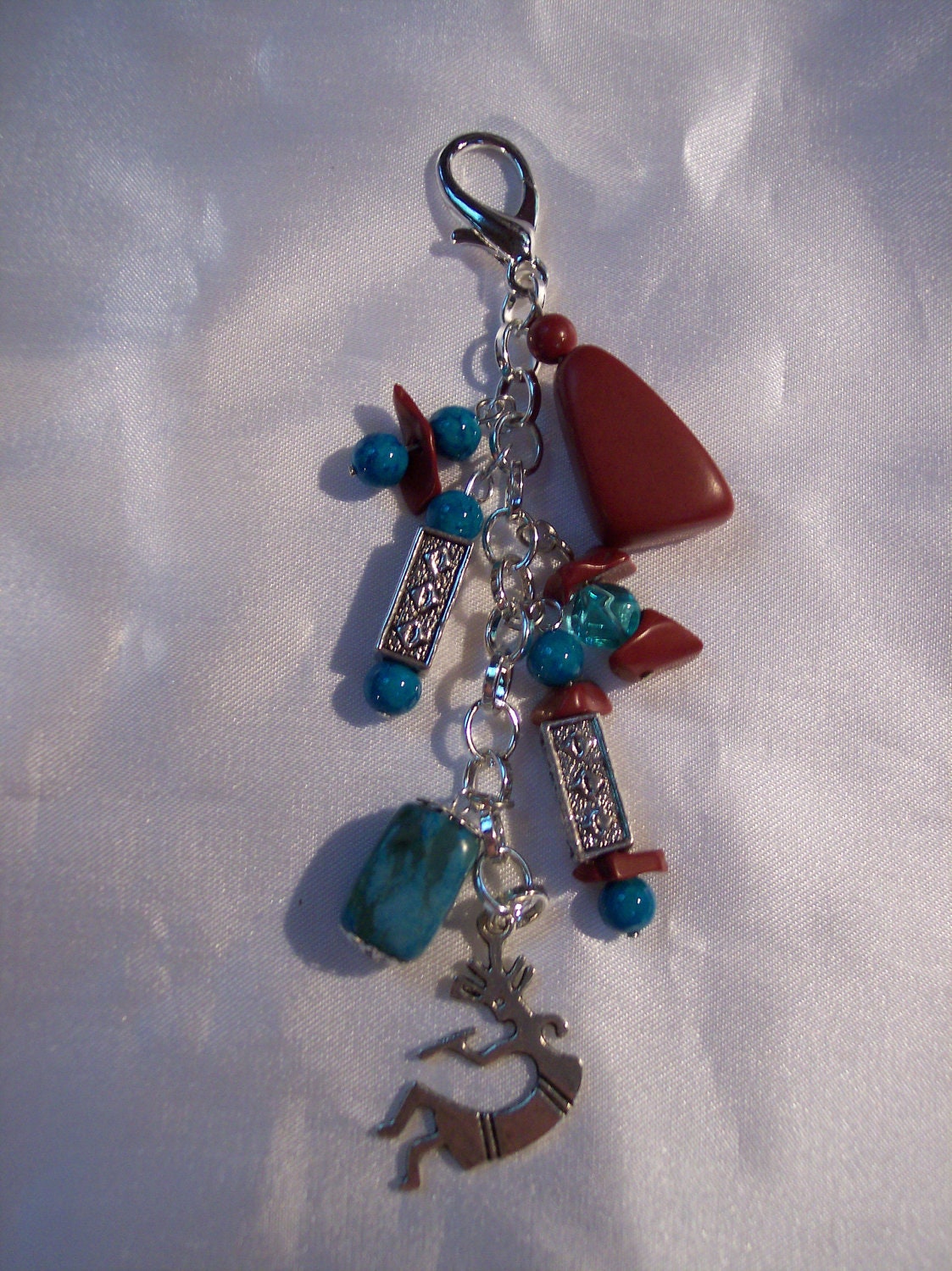 Kokopelli Charm Clip for Purse / Jeans / Car Red Jasper