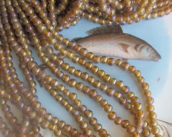 2 Strands 6MM Round Iridescent Brown Glass Beads