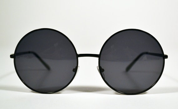 Vintage 90s Black Wire Oversized Round Circle Sunglasses 