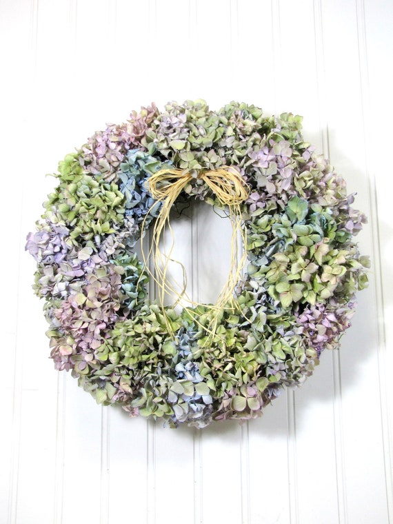 Natural Hydrangea Wreath Dried Floral by summersweetboutique