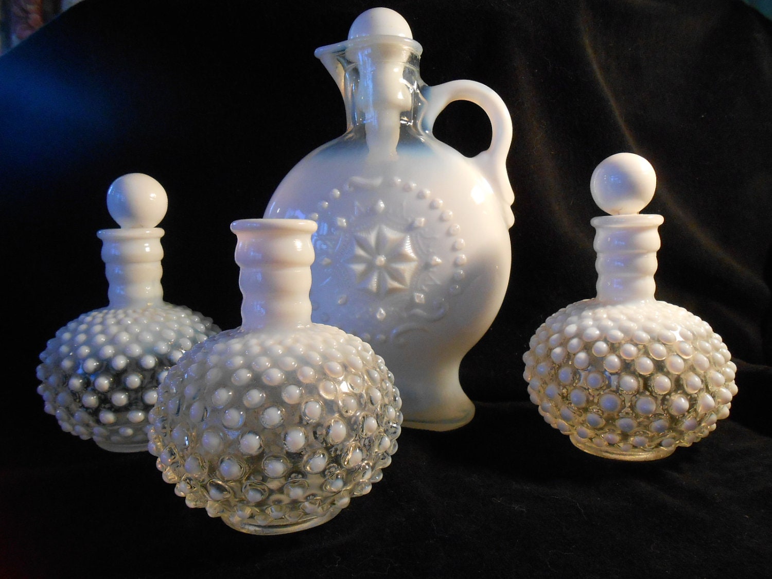 Vintage FENTON Milk Glass Hobnail Perfume Bottles 1960s