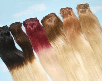 Handmade Bleached Tips, Ombre Hair Extensions, Human Hair, Colored Hair Extension Clip, Hair Wefts, Clip in Hair, Hair Extensions