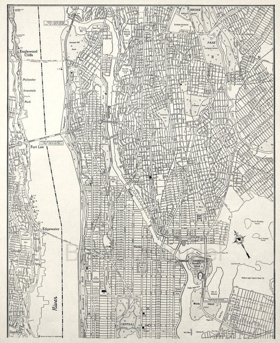 Items similar to Manhattan and the Bronx vintage 1940's map of upper ...