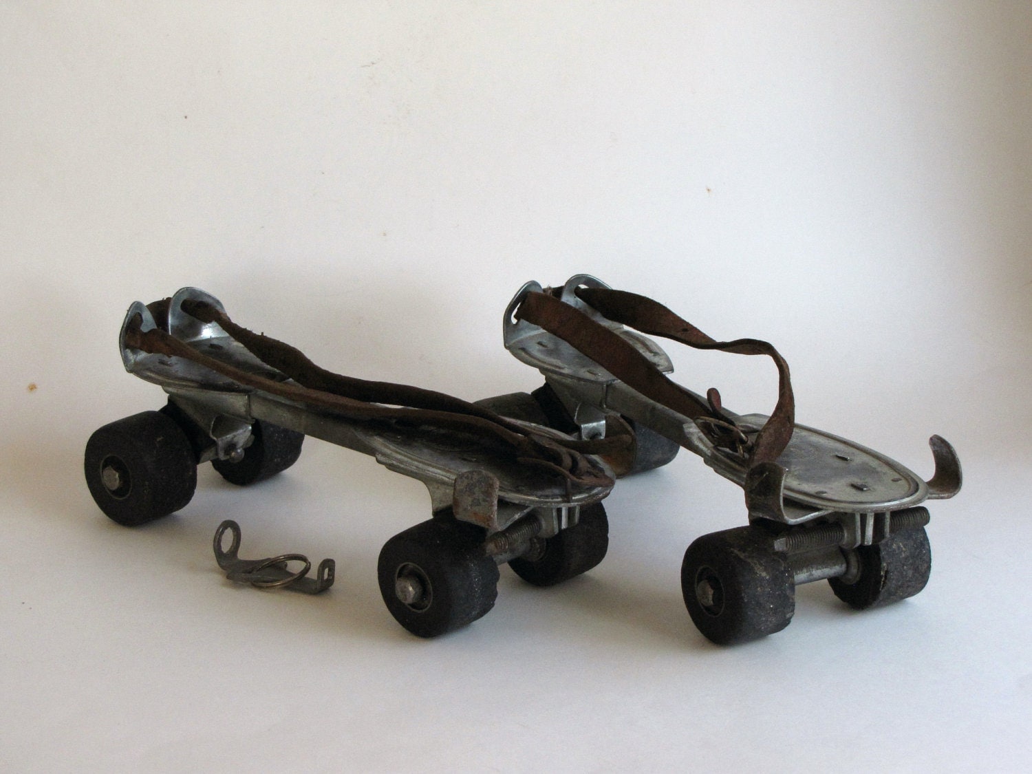 Vintage Phillips Metal Roller Skates with Leather Straps and