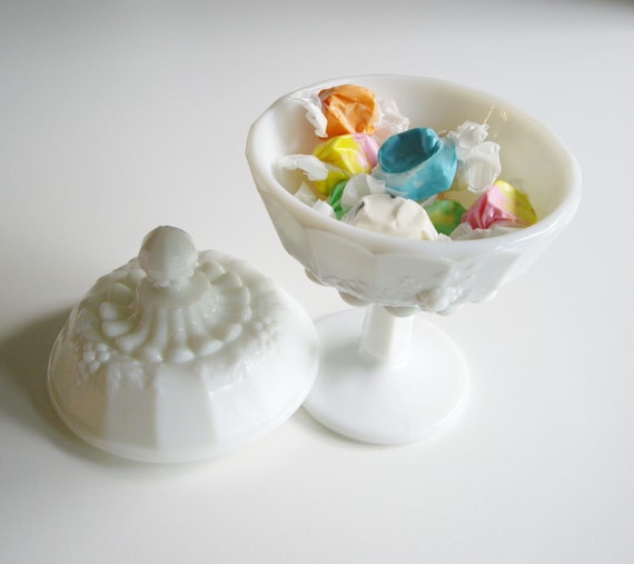 Milk glass candy dish with cover