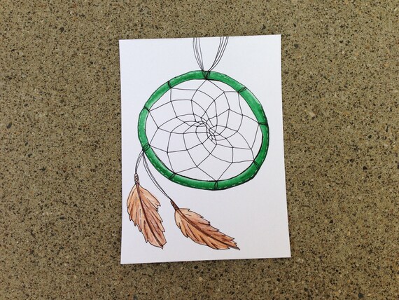 SALE - Green Dreamcatcher: Original Watercolor & Ink Illustration 6"x8" SALE - Green Dreamcatcher: Original Watercolor & Ink Illustration 6"x8"
