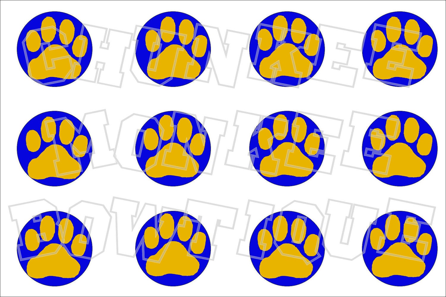 Yellow Gold paw print with Royal Blue background bottlecap