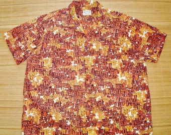 Mens Vintage 50s Pilgrim Bamboo Woven Wicker Hawaiian Tribal Tapa Tiki Shirt - XXL 2XL - The Hana Shirt Co