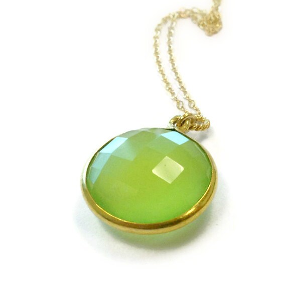 Lime Green Necklace Gold Jewelry Chalcedony Gemstone