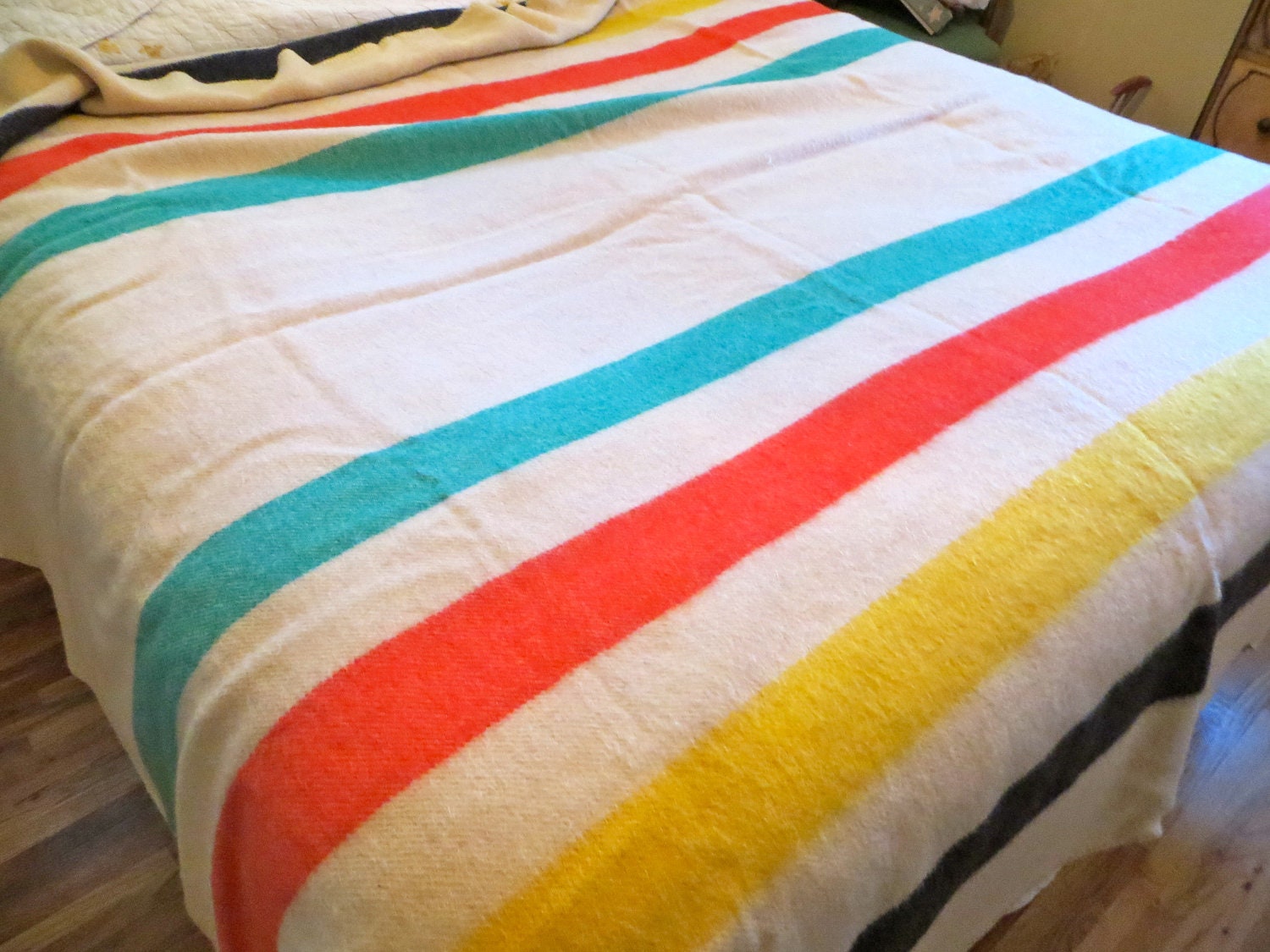 Vintage Wool Blanket Golden Dawn Wool Blanket Large Wool