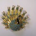 Vintage Turquiose Cabochon White Faux Pearl Peacock Brooch Pin in Gold tone metal