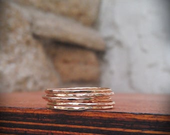 Hammered Stack Rings- Gold Filled Set of 6 hammered rings