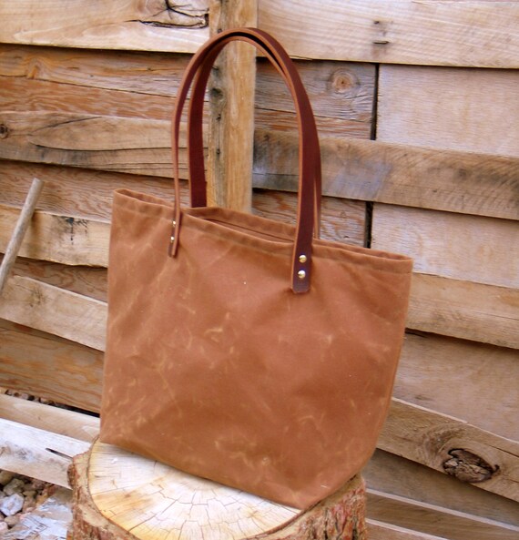 Waxed Canvas Market Bag with Leather Handles