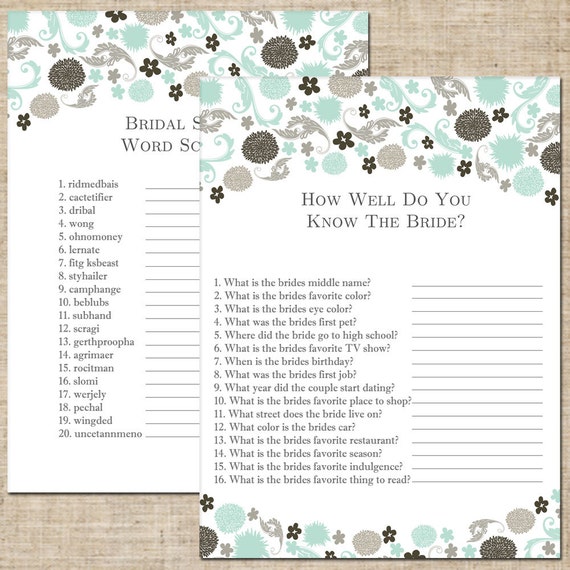 Printable Bridal Shower Party Games DIY Made To Match