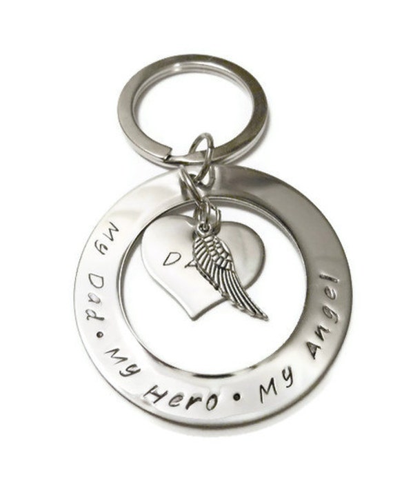 Dad Memorial Keychain Hand Stamped Key chain for Women or Men