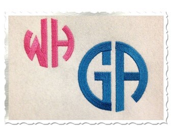 Circle 2 Letter Monogram Machine Embroidery Font Alphabet - 3 Sizes