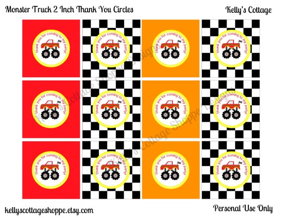 Monster Truck Birthday Party 2 Inch Thank You Circles, Instant Download, Printable, Digital Il_570xn