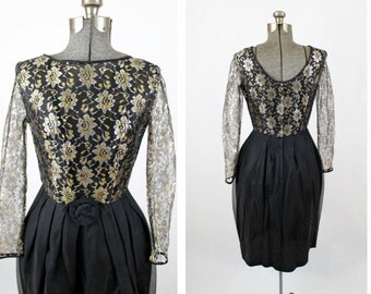 1960s Sweetheart Neckline Bubble Skirt Dress // 27" Waist