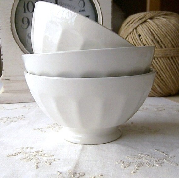 Three French White Cafe au Lait Bowls Three by TheShedTenby