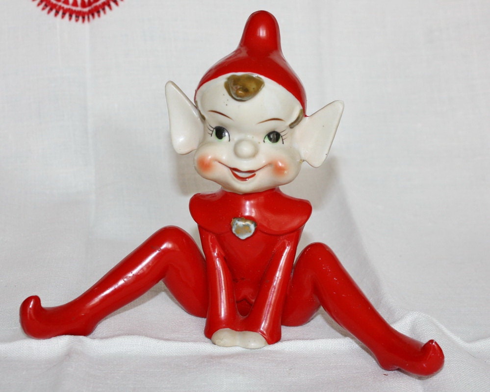 Vintage Christmas Pixie Elf In Red Made In Japan 1950s Large 4272