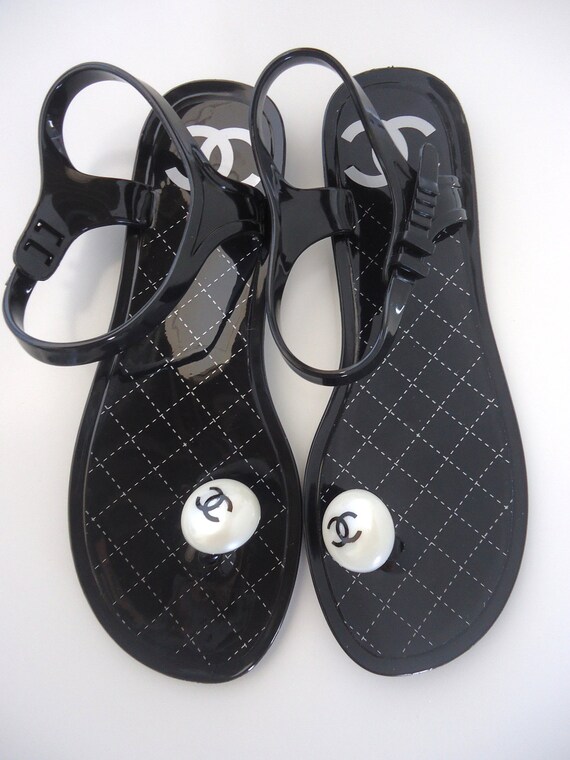 chanel black flower sandals