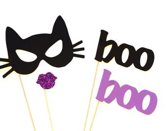 Halloween Photo Booth Props - 4 piece set - GLITTER Photobooth Props - Cat Woman